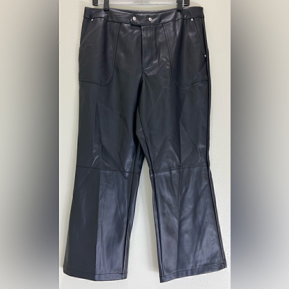NWOT Grey Collective Faux Leather Flare Pants In Jet Black Size 12